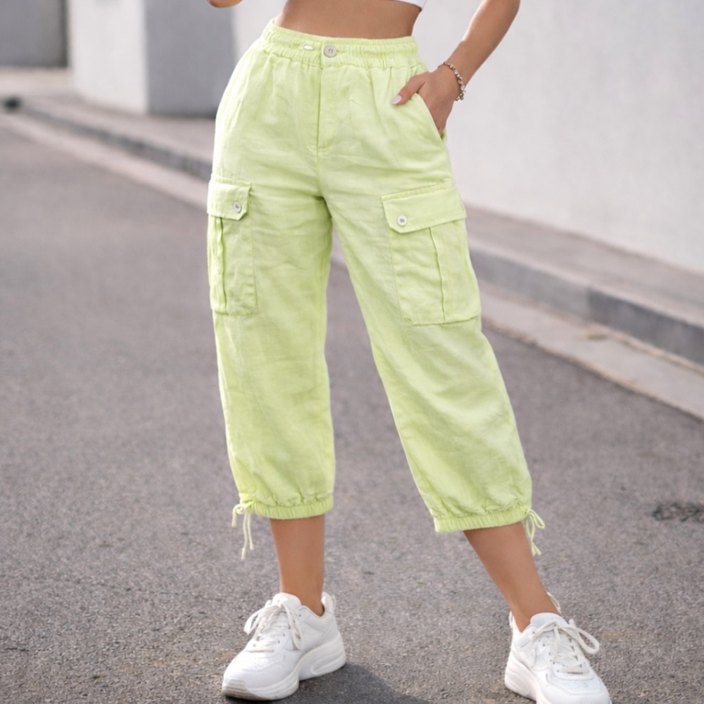 Lauren Ralph Lauren Neon Linen Cargo Jogger Pants - Picture 1 of 8